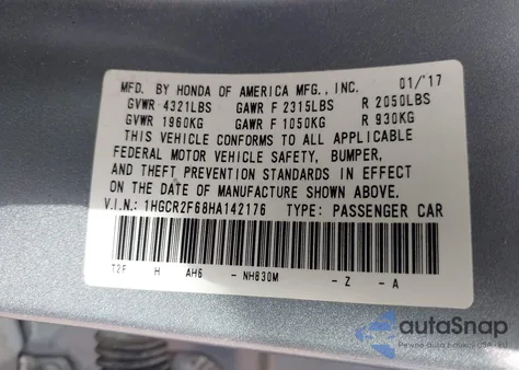 2017 Honda Accord Sport z USA, uszkodzony, nr VIN 1HGCR2F68HA142176